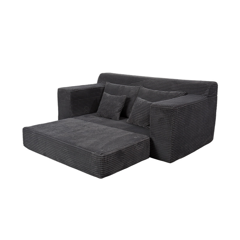 Verwandelbares modulares Schlafsofa aus dunkelgrauem Cord mit mehreren Kissen Verwandelbares modulares Schlafsofa aus dunkelgrauem Cord mit mehreren Kissen