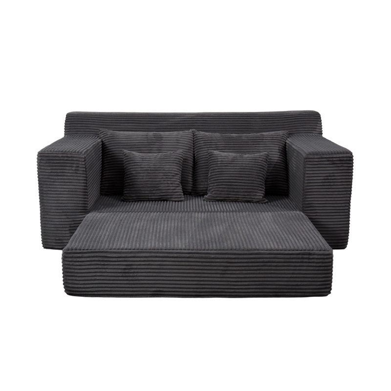 Verwandelbares modulares Schlafsofa aus dunkelgrauem Cord mit mehreren Kissen Verwandelbares modulares Schlafsofa aus dunkelgrauem Cord mit mehreren Kissen