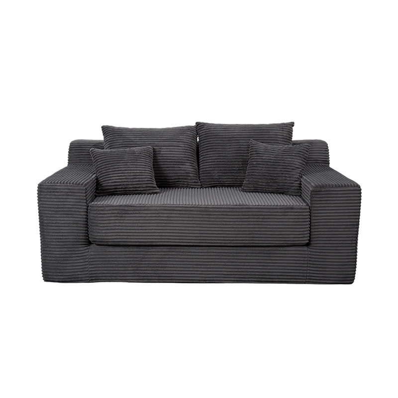 Verwandelbares modulares Schlafsofa aus dunkelgrauem Cord mit mehreren Kissen