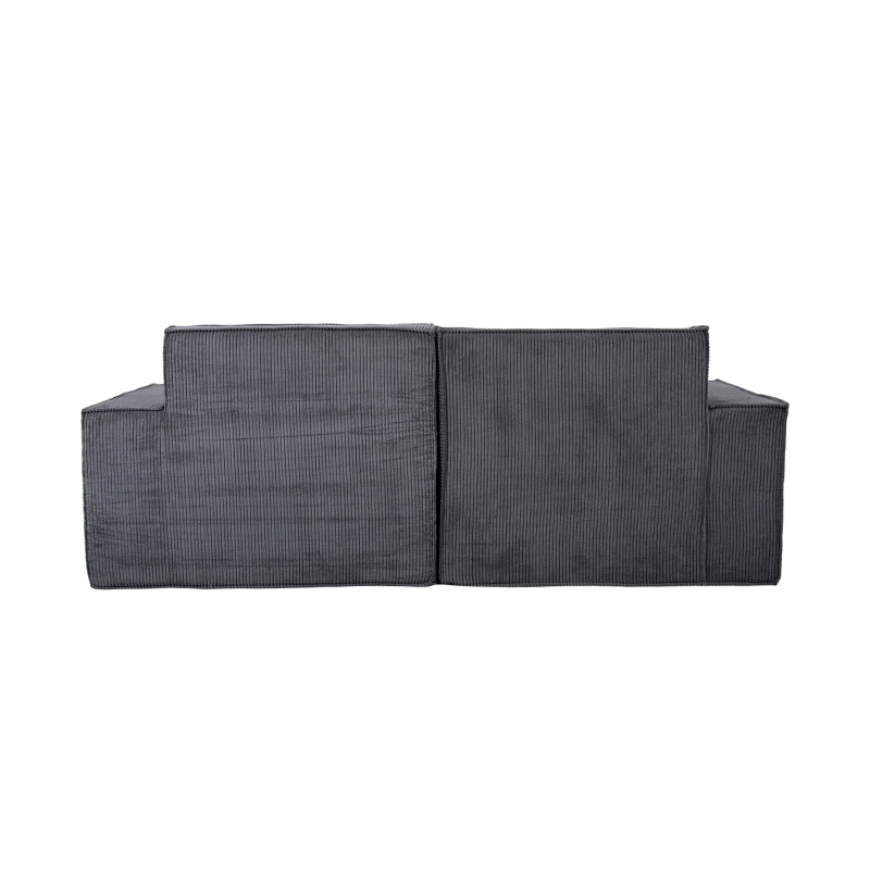 Doppeltes Tofu-Blocksofa aus dunkelgrauem Cord mit breitem Armlehnen-Design Doppeltes Tofu-Blocksofa aus dunkelgrauem Cord mit breitem Armlehnen-Design