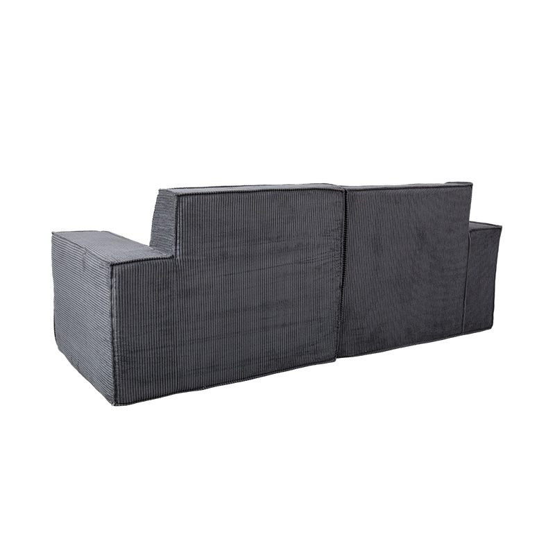 Doppeltes Tofu-Blocksofa aus dunkelgrauem Cord mit breitem Armlehnen-Design Doppeltes Tofu-Blocksofa aus dunkelgrauem Cord mit breitem Armlehnen-Design