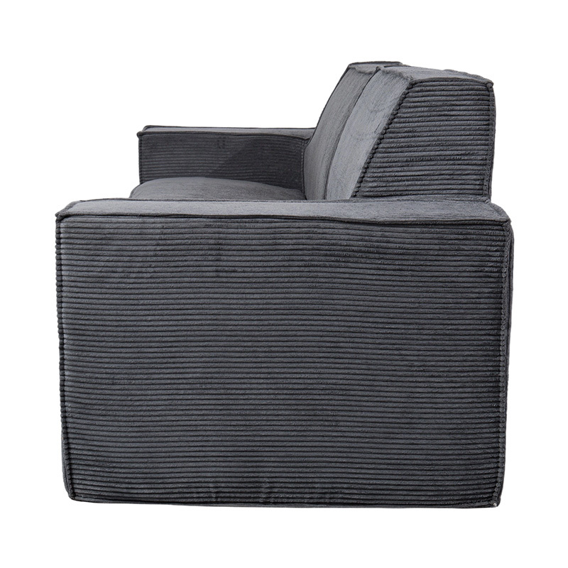Doppeltes Tofu-Blocksofa aus dunkelgrauem Cord mit breitem Armlehnen-Design Doppeltes Tofu-Blocksofa aus dunkelgrauem Cord mit breitem Armlehnen-Design