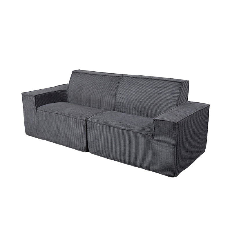 Doppeltes Tofu-Blocksofa aus dunkelgrauem Cord mit breitem Armlehnen-Design Doppeltes Tofu-Blocksofa aus dunkelgrauem Cord mit breitem Armlehnen-Design