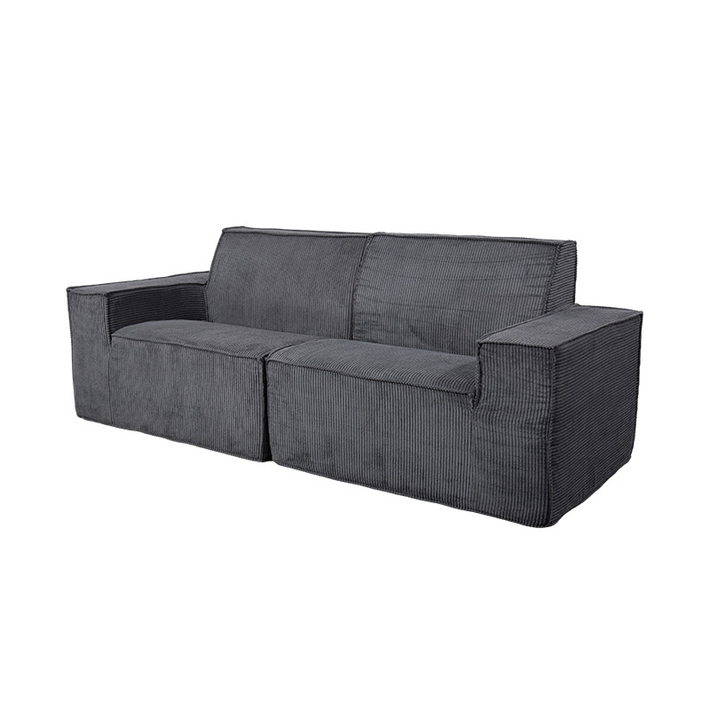 Doppeltes Tofu-Blocksofa aus dunkelgrauem Cord mit breitem Armlehnen-Design Doppeltes Tofu-Blocksofa aus dunkelgrauem Cord mit breitem Armlehnen-Design