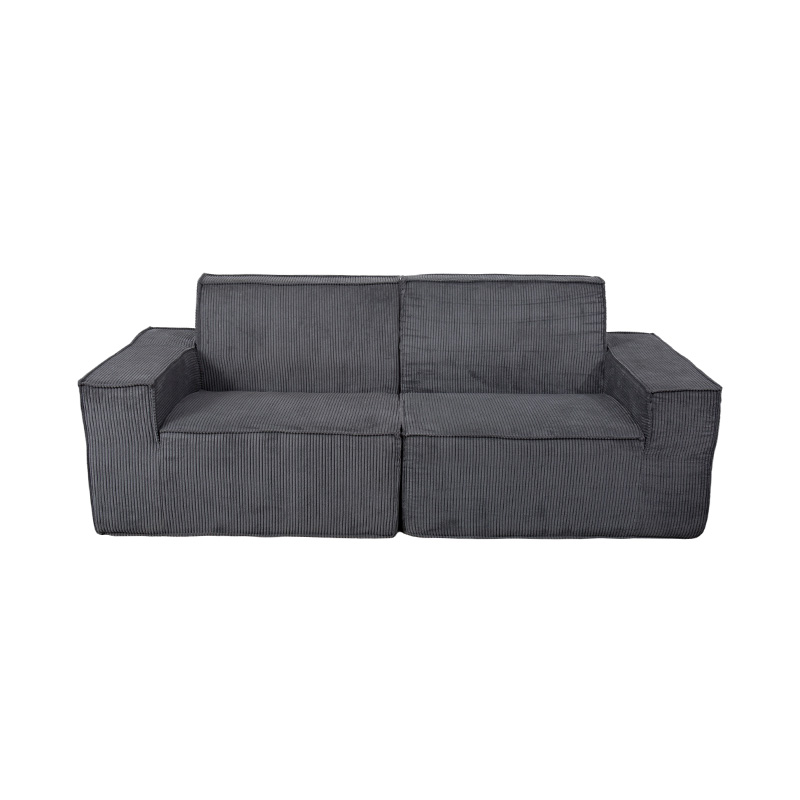 Doppeltes Tofu-Blocksofa aus dunkelgrauem Cord mit breitem Armlehnen-Design