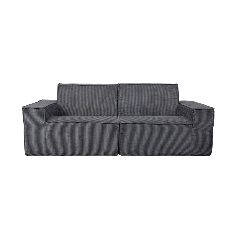 Doppeltes Tofu-Blocksofa aus dunkelgrauem Cord mit breitem Armlehnen-Design Doppeltes Tofu-Blocksofa aus dunkelgrauem Cord mit breitem Armlehnen-Design