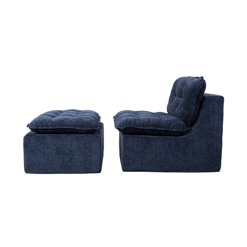 Modulares Vollschaum-Sofaset aus tiefblauem Cord mit gepolsterter Rückenlehne und passendem Ottoman Modulares Vollschaum-Sofaset aus tiefblauem Cord mit gepolsterter Rückenlehne und passendem Ottoman