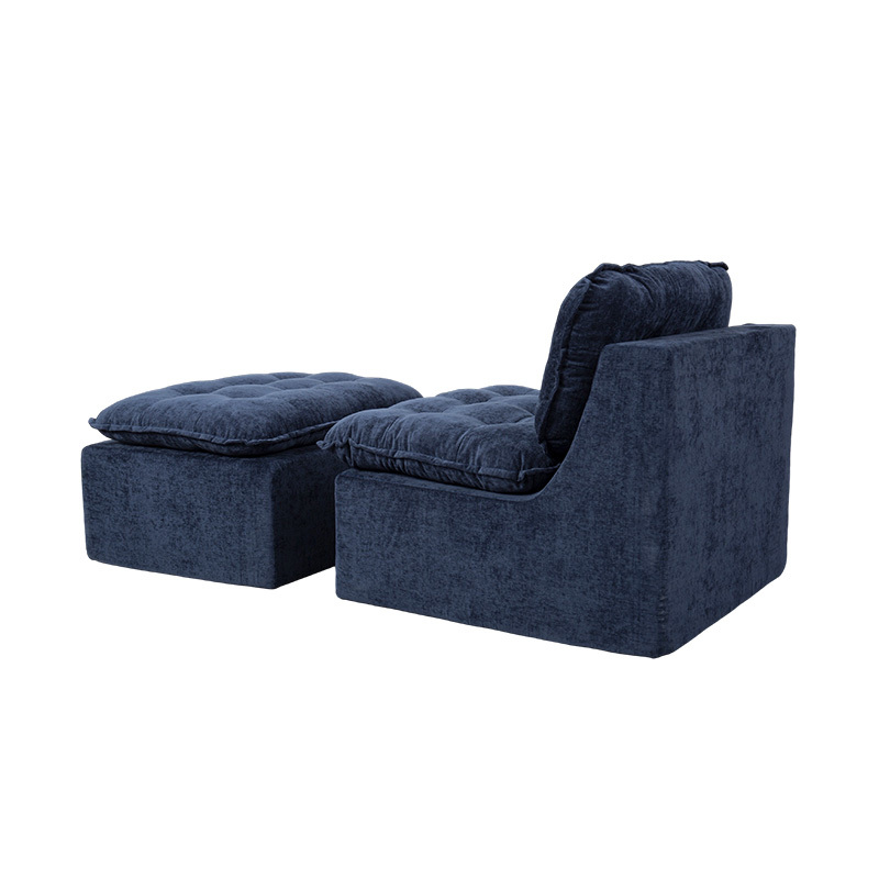 Modulares Vollschaum-Sofaset aus tiefblauem Cord mit gepolsterter Rückenlehne und passendem Ottoman Modulares Vollschaum-Sofaset aus tiefblauem Cord mit gepolsterter Rückenlehne und passendem Ottoman