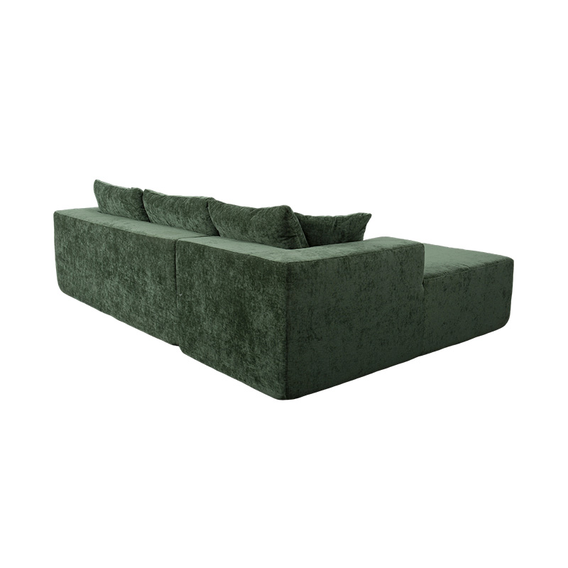 Modulares L-förmiges Ecksofa aus smaragdgrünem Samt mit mehreren Kissen