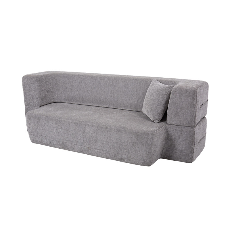 Umwandelbares multifunktionales Schlafsofa aus hellgrauem Samt mit Kissen Umwandelbares multifunktionales Schlafsofa aus hellgrauem Samt mit Kissen