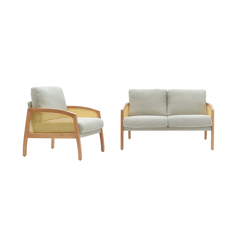 Sofa aus Leinen mit Rattan-Armlehne